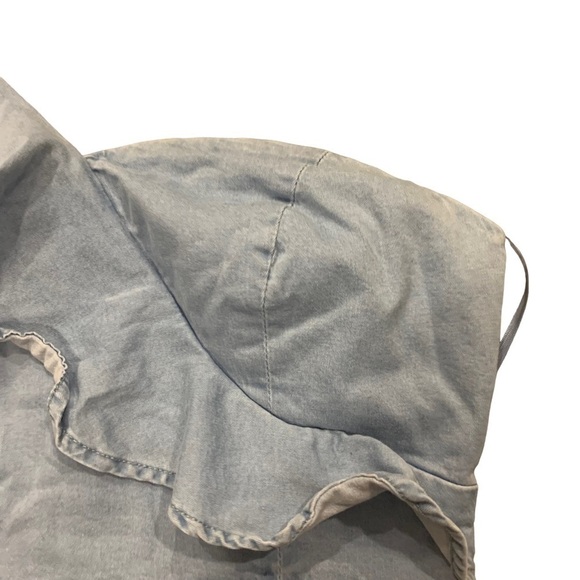 Denim One Shoulder Ruffle Bustier - Picture 4 of 6